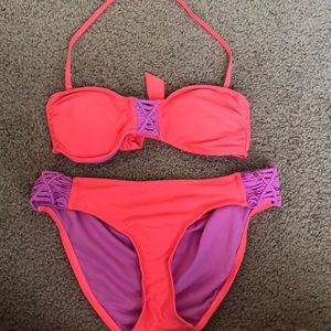 Coral and purple swim suit